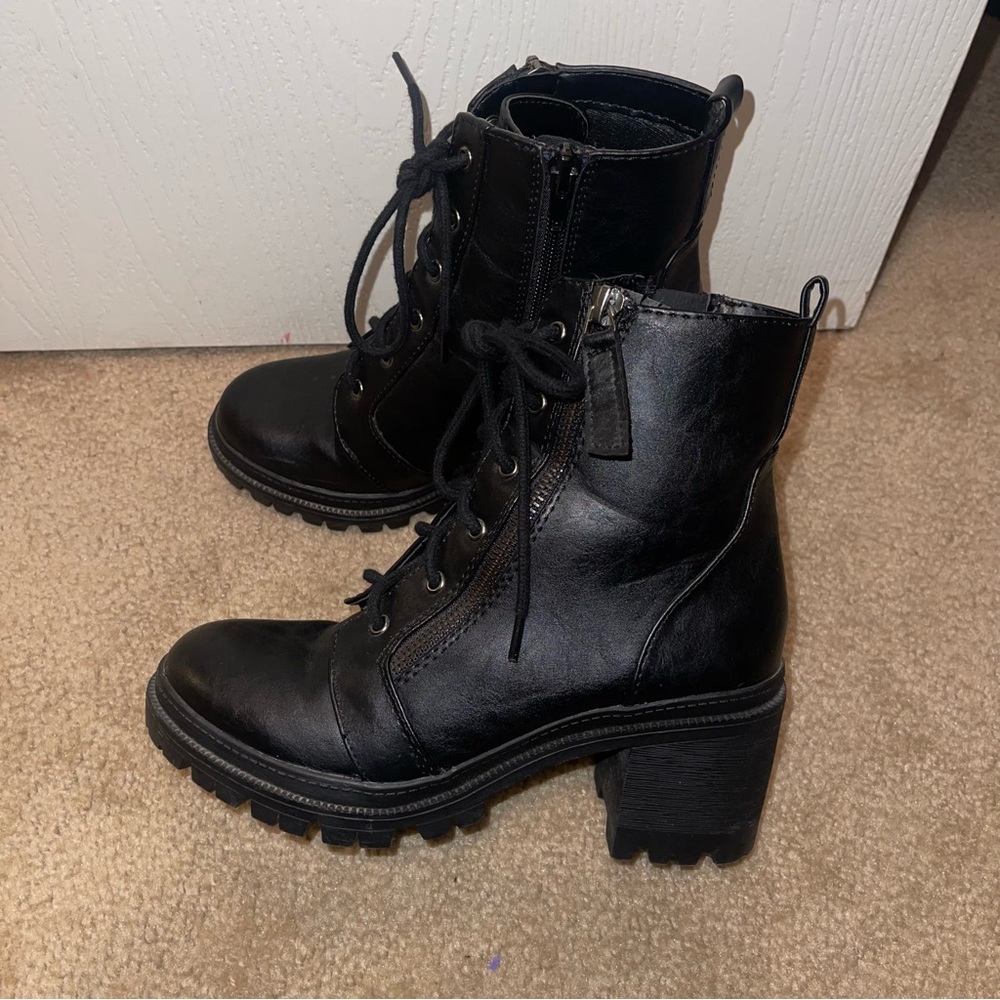 Block heel combat boots